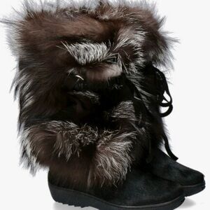 Tecnica Black, Brown and Gray Fur-Trimmed Boots
